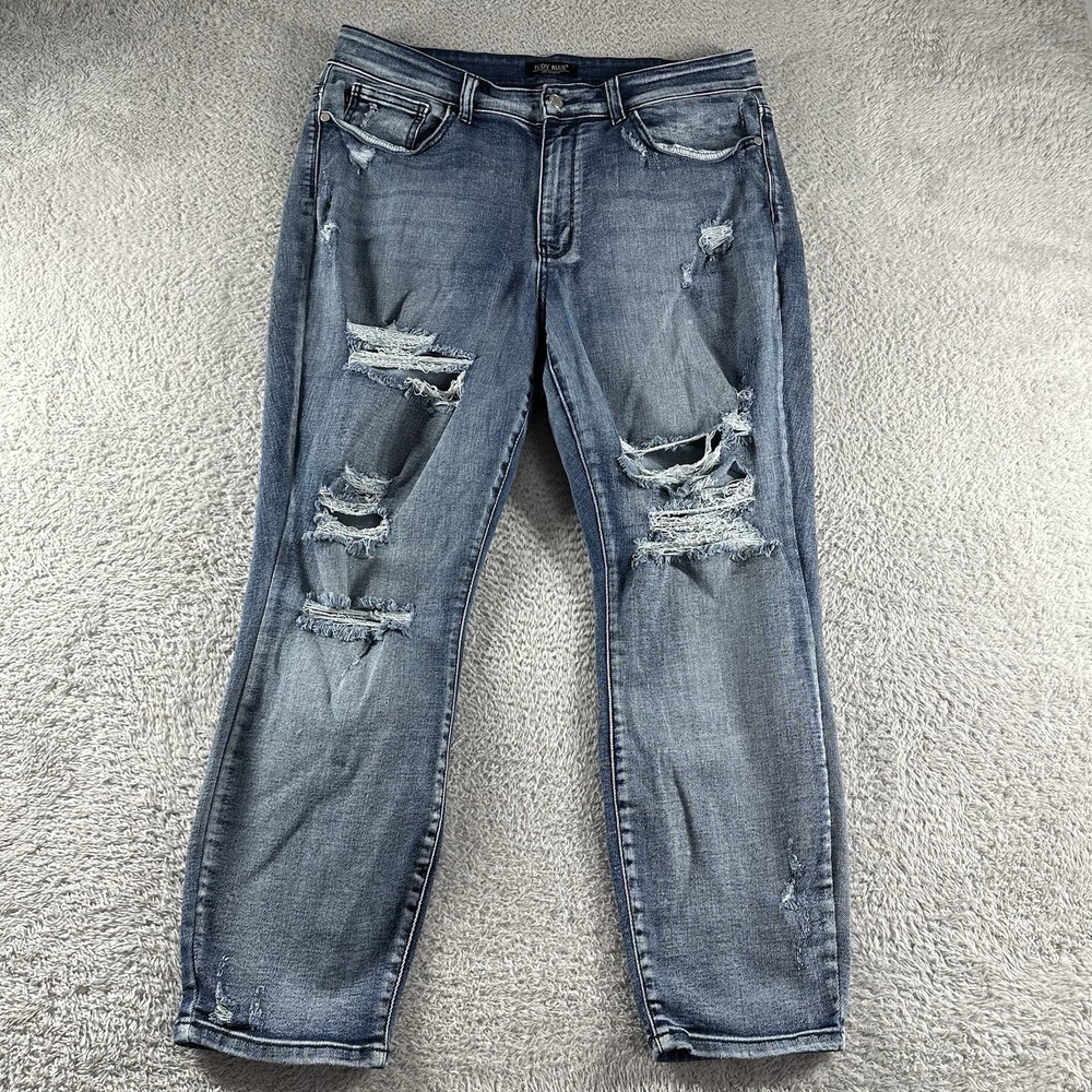 Judy Blue Jeans Womens 18W Boyfriend Fit Factory Distressed Rips‎ Fades Stretch